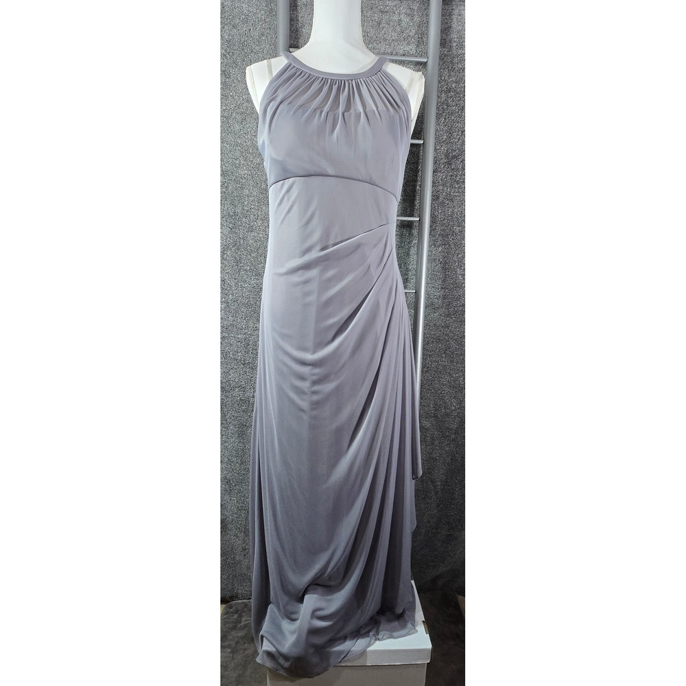 Davids Bridal Gray Halter Neck Ruched Draped Maxi Formal Gown Dress 10